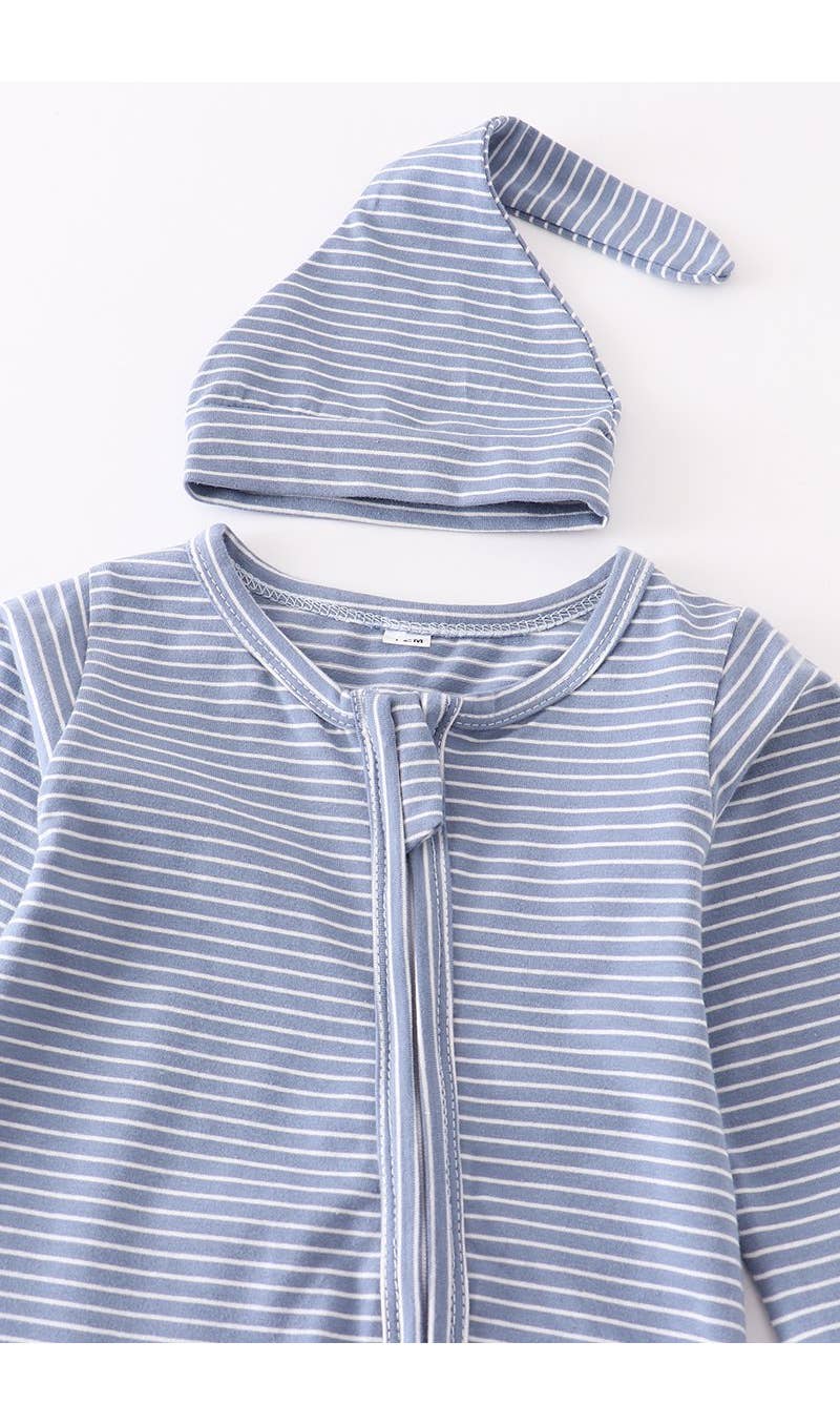 Blue stripe baby romper with hat | Honeydew