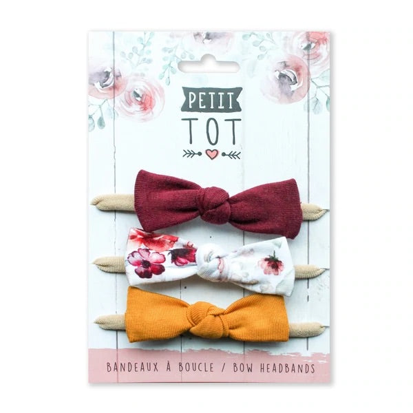 Bow Headbands - Burgundy-Floral-Mustard trio set of 3 | Petit Tot