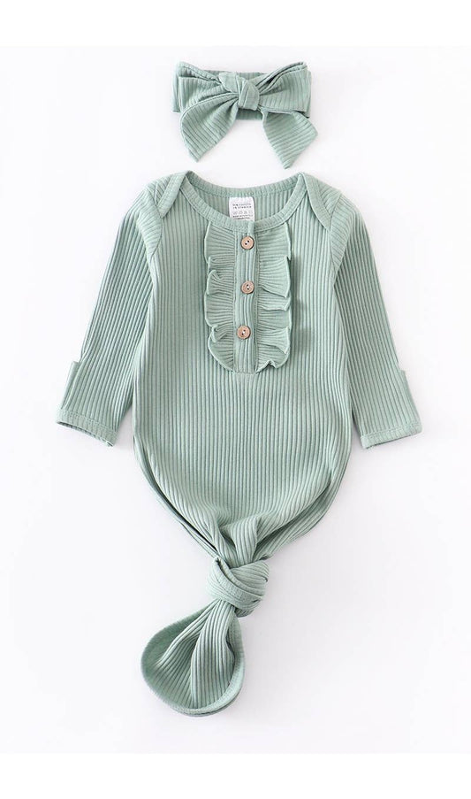 Mint ruffle baby gown | Honeydew