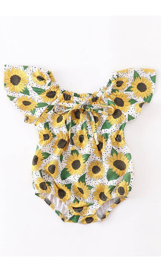 Sunflower ruffle baby romper | Honeydew