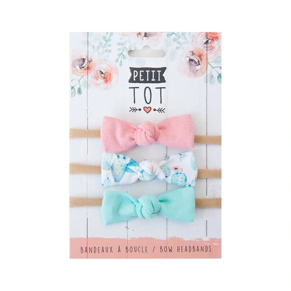 Jersey Bow Headbands - Dusty Rose, Cactus, Mint, set of 3 | Petit Tot