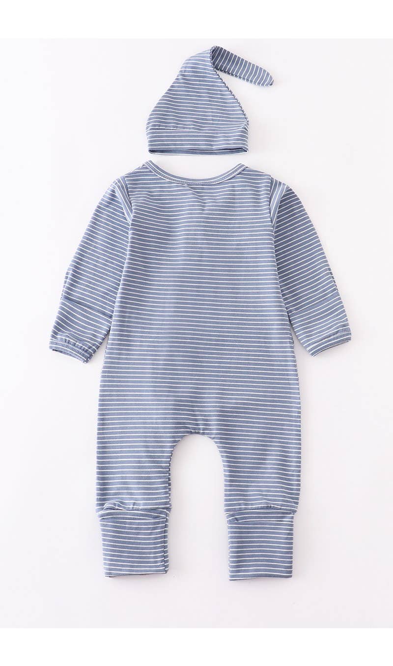 Blue stripe baby romper with hat | Honeydew